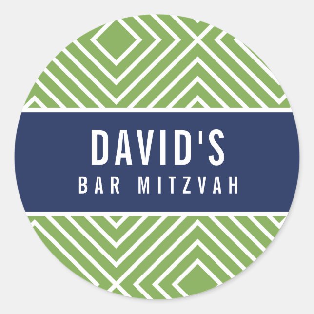 BAR MITZVAH simple modern geometric navy green Classic Round Sticker (Front)