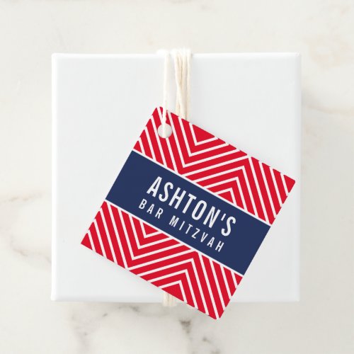 BAR MITZVAH simple modern geometric navy red Favor Tags