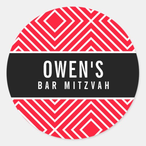 BAR MITZVAH simple modern geometric red black Classic Round Sticker