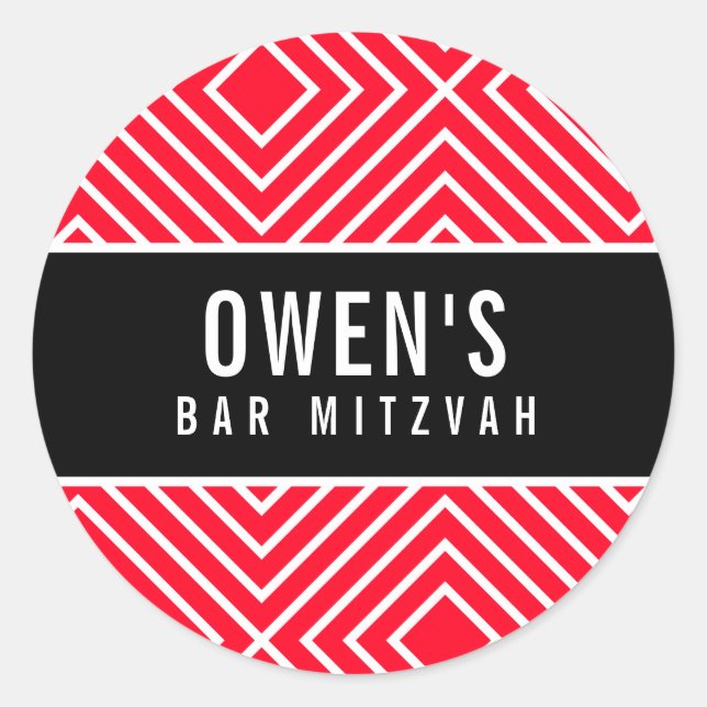 BAR MITZVAH simple modern geometric red black Classic Round Sticker (Front)