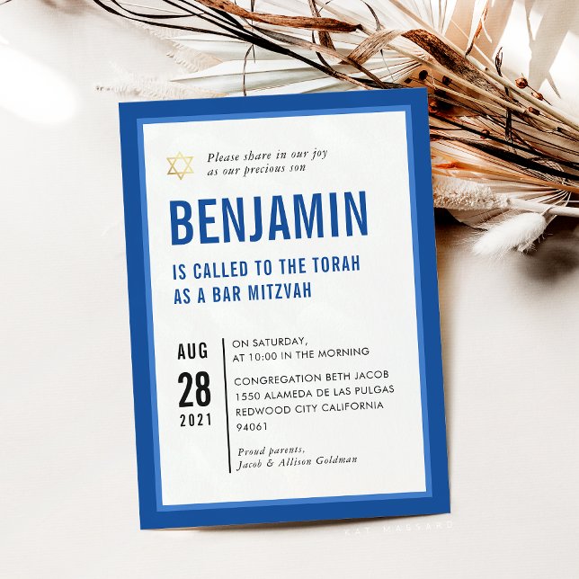 BAR MITZVAH simple modern geometric royal blue Invitation (Creator Uploaded)