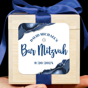 Bar Mitzvah Simple Modern Navy Blue Agate Script Square Sticker