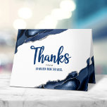 Bar Mitzvah Simple Modern Navy Blue Agate Script  Thank You Card<br><div class="desc">Make sure your favorite Bar Mitzvah shows his appreciation to all who supported his milestone event! Send out this cool, unique, modern, personalized thank you card. Navy blue script typography and Star of David overlay a simple, white background with steel blue agate rocks accented with faux silver veins. Additional steel...</div>