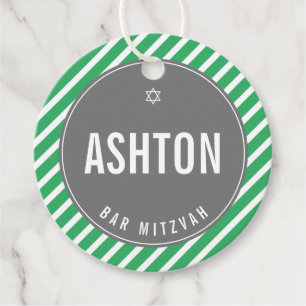 BAR MITZVAH simple modern nfl green black Favor Tags