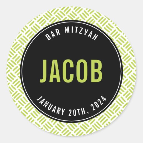 BAR MITZVAH simple modern plain black lime Classic Round Sticker