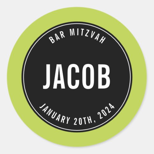 BAR MITZVAH simple modern plain black lime Classic Round Sticker