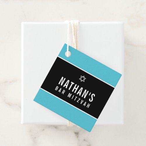 BAR MITZVAH simple modern star black turquoise Favor Tags