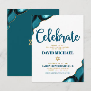 Bar Mitzvah Simple Modern Turquoise Agate Script Enclosure Card