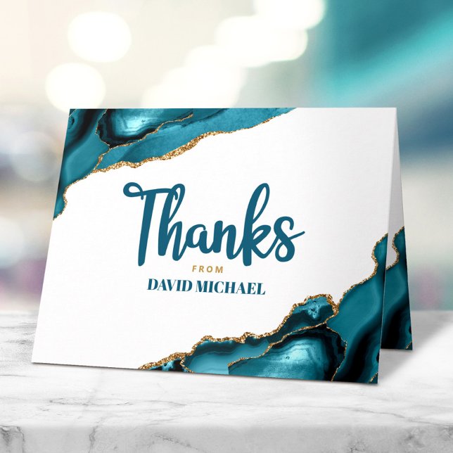 Bar Mitzvah Simple Modern Turquoise Agate Script Letterpress Thank You Card (Creator Uploaded)