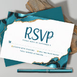 Bar Mitzvah Simple Modern Turquoise Agate Script RSVP Card<br><div class="desc">Be proud, rejoice and celebrate this milestone of your favorite Bar Mitzvah with this cool, unique, modern, personalized RSVP insert card for your event! Dark teal script typography overlays a simple, clean white background with turquoise blue agate rocks accented with faux gold veins. Personalize the custom text with the “reply...</div>