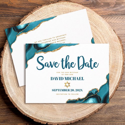 Bar Mitzvah Simple Modern Turquoise Agate Script Save The Date