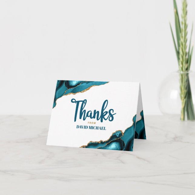 Bar Mitzvah Simple Modern Turquoise Agate Script Thank You Card (Front)