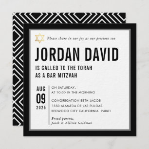 BAR MITZVAH simple modern typography black white Invitation