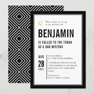 BAR MITZVAH simple modern typography black white Invitation