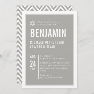 BAR MITZVAH simple modern typography gray white Invitation