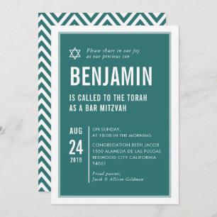 BAR MITZVAH simple modern typography green white Invitation
