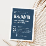 BAR MITZVAH simple modern typography navy white Invitation<br><div class="desc">by kat massard >>> kat@simplysweetPAPERIE.com <<< CONTACT ME for custom wording or to add any lines in Hebrew Love the design, but would like to see some changes - another color scheme, product, add a photo or adapted for a different occasion - no worries simply contact me - I am...</div>