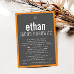 BAR MITZVAH simple star modern name grey orange Invitation<br><div class="desc">by kat massard >>> kat@simplysweetPAPERIE.com <<< CONTACT ME for custom wording or to add any lines in Hebrew Love the design, but would like to see some changes - another color scheme, product, add a photo or adapted for a different occasion - no worries simply contact me - I am...</div>