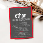 BAR MITZVAH simple star modern name grey red Invitation<br><div class="desc">by kat massard >>> kat@simplysweetPAPERIE.com <<< CONTACT ME for custom wording or to add any lines in Hebrew Love the design, but would like to see some changes - another color scheme, product, add a photo or adapted for a different occasion - no worries simply contact me - I am...</div>