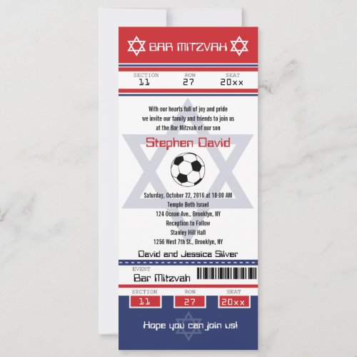 Bar Mitzvah Soccer Ticket Invitation