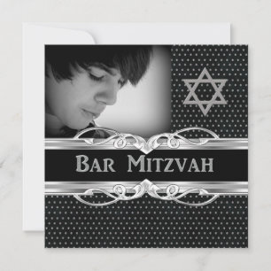 Bar Mitzvah Star Black Silver Metal Studs Invitation