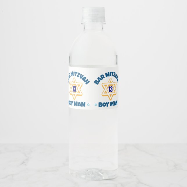Bar Mitzvah Star David  Water Bottle Label (Front)