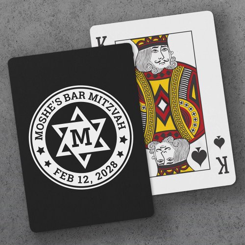 Bar mitzvah Star of David black any color monogram Poker Cards