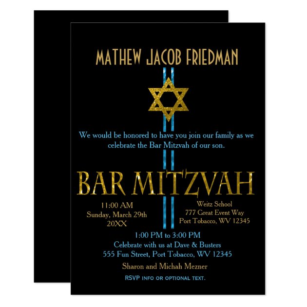 Bar Mitzvah | Star Of David | Black Invitation