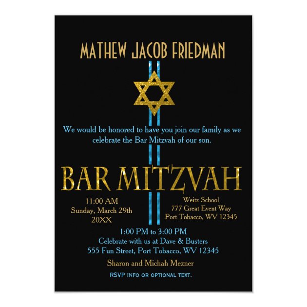 Bar Mitzvah | Star Of David | Black Invitation