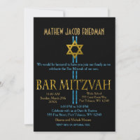 Bar Mitzvah | Star of David | Black Invitation