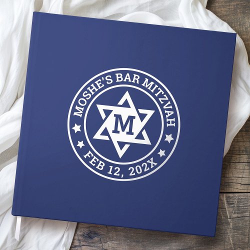 Bar mitzvah Star of David blue any color monogram Foil Guest Book