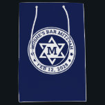 Bar mitzvah Star of David blue any color monogram Medium Gift Bag<br><div class="desc">Bar mitzvah gift bags featuring a white Star of David with the boy's monogram initial,  and name and date around the star. The default colors are white and dark blue but all colors are fully customizable in the design tool.</div>