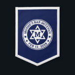 Bar mitzvah Star of David blue any color monogram Pennant<br><div class="desc">Bar mitzvah pennant featuring a white Star of David with the boy's monogram initial,  and name and date around the star. The default colors are white and dark blue but all colors are fully customizable in the design tool.</div>