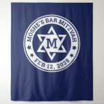 Bar mitzvah Star of David blue any color monogram Tapestry<br><div class="desc">Bar mitzvah backdrop featuring a white Star of David with the boy's monogram initial,  and name and date around the star. The default colors are white and dark blue but all colors are fully customizable in the design tool. You can also move and resize the logo.</div>