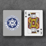 Bar mitzvah Star of David blue monogram gray Playing Cards<br><div class="desc">Bar mitzvah playing cards featuring a white Star of David with the boy's monogram initial,  and name and date around the star. The default colors are white,  gray and dark blue but all colors are fully customizable in the design tool.</div>