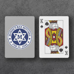 Bar mitzvah Star of David blue monogram gray Poker Cards<br><div class="desc">Bar mitzvah playing cards featuring a white Star of David with the boy's monogram initial,  and name and date around the star. The default colors are white,  gray and dark blue but all colors are fully customizable in the design tool.</div>