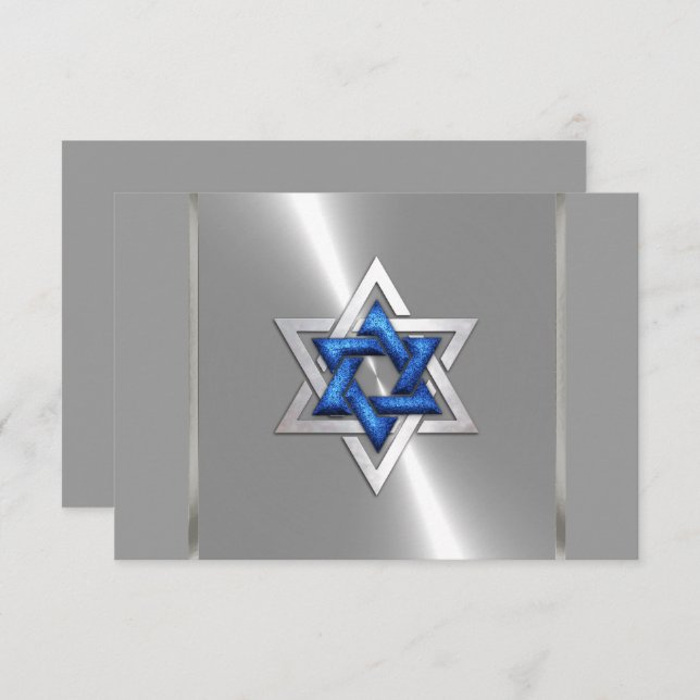 Bar Mitzvah Star of David Blue & Silver RSVP (Front/Back)