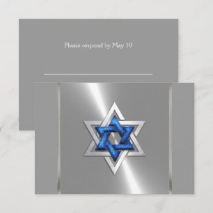 Bar Mitzvah Star of David Blue & Silver RSVP Card