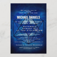 Bar Mitzvah Star of David Blue Space Invitation
