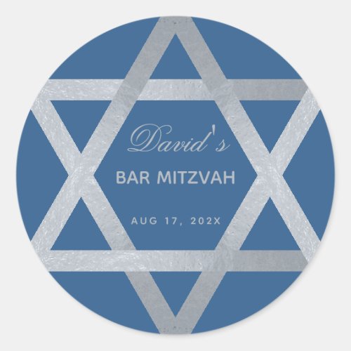 Bar Mitzvah Star of David Classic Blue Faux Silver