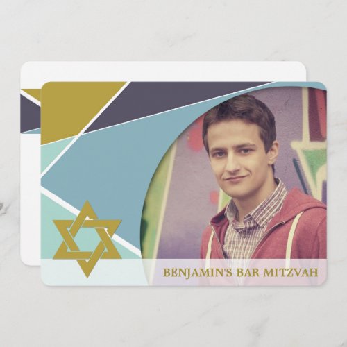 Bar Mitzvah Star Of David Geometric Photo Invite