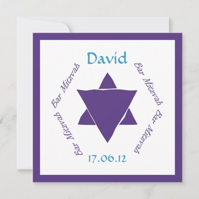Bar Mitzvah Star of David invitation, personalized Invitation (Front)