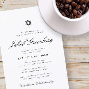 Bar Mitzvah Star of David Minimalist Modern Invitation