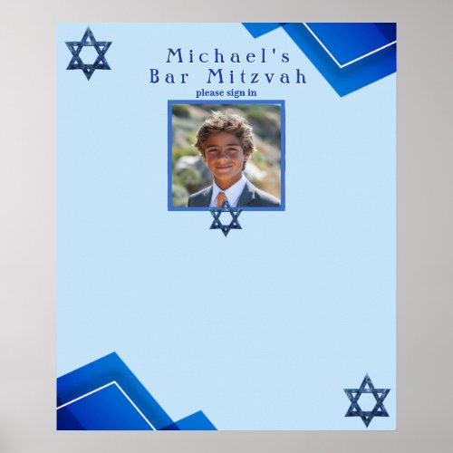 Bar Mitzvah Star of David Modern Blue Geometric