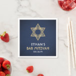 Bar Mitzvah Star of David Navy Blue White and Gold Napkins<br><div class="desc">Add a personalized finishing touch to a bar mitzvah reception celebration with elegant navy blue, white and gold paper party napkins. All text is simple to customize or delete. Design features a simple modern navy blue ombre background, faux gold foil Star of David, and stylish art deco inspired vintage typography....</div>
