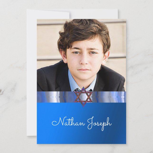Bar Mitzvah,  Star of David, Personalized Invitation (Front)