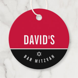 BAR MITZVAH star simple modern boy gray red Favor Tags