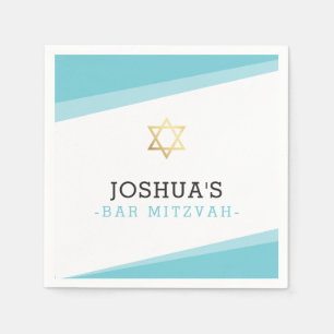BAR MITZVAH star simple modern turquoise blue Napkins