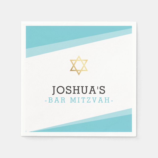 BAR MITZVAH star simple modern turquoise blue Napkins (Front)