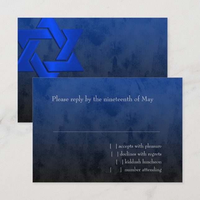Bar Mitzvah Stylish Blue Star of David Ombre RSVP Card (Front/Back)